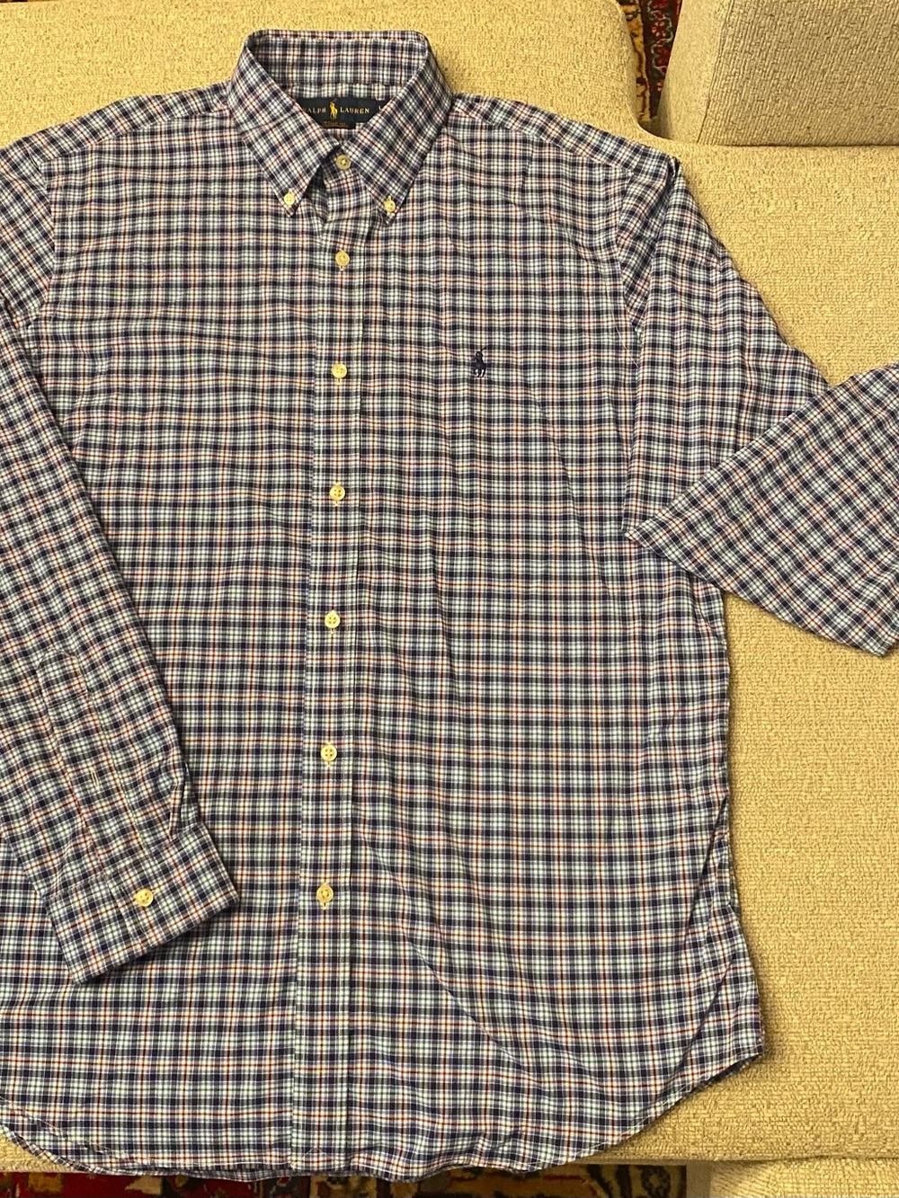 Ralph Lauren Navy, White & Red Plaid Button-Down Shirt in Performance fabric